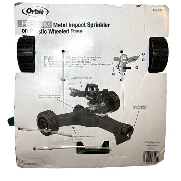 Orbit Impact Sprinkler Premium Plastic Metal Wheeled Base Coverage Up To 85 Ft - Picture 2 of 13